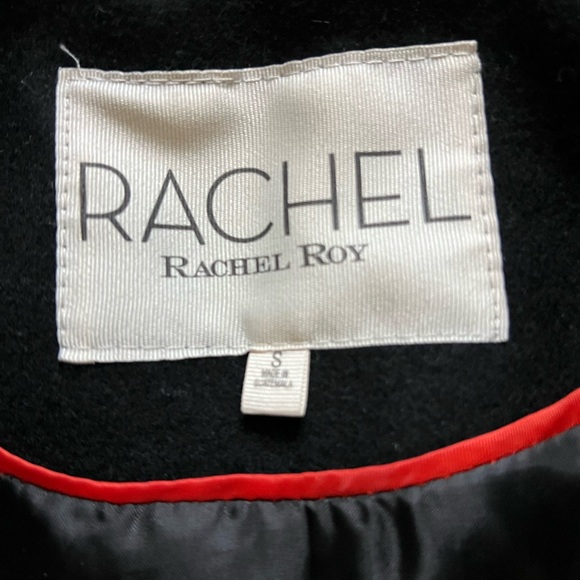 RACHEL Rachel Roy Black Wool Blend Trench Coat with Fur Trim - Picture 5 of 11